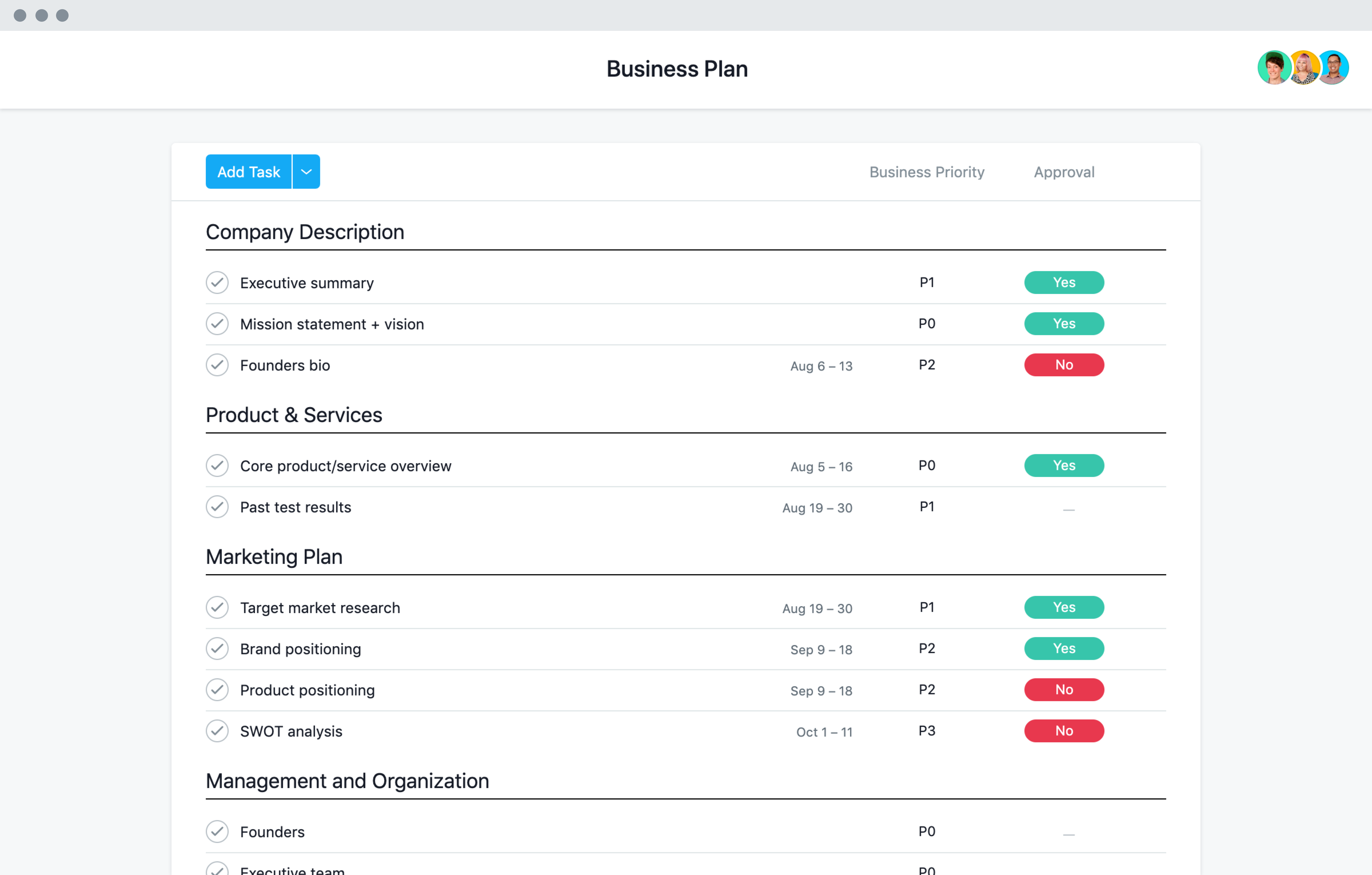 Business Plan Template Asana