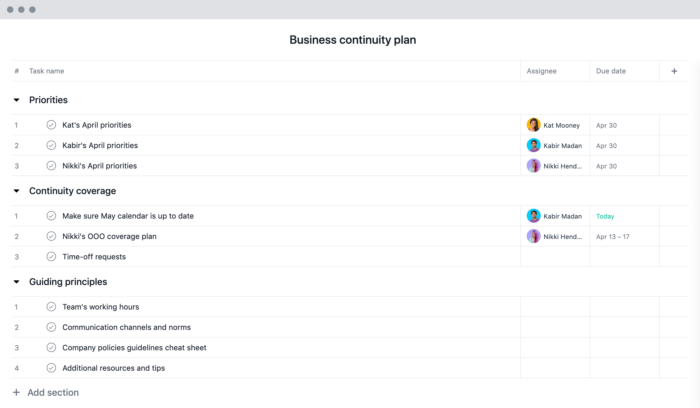 Plantilla De Ejemplo Para Plan De Continuidad Del Negocio Asana