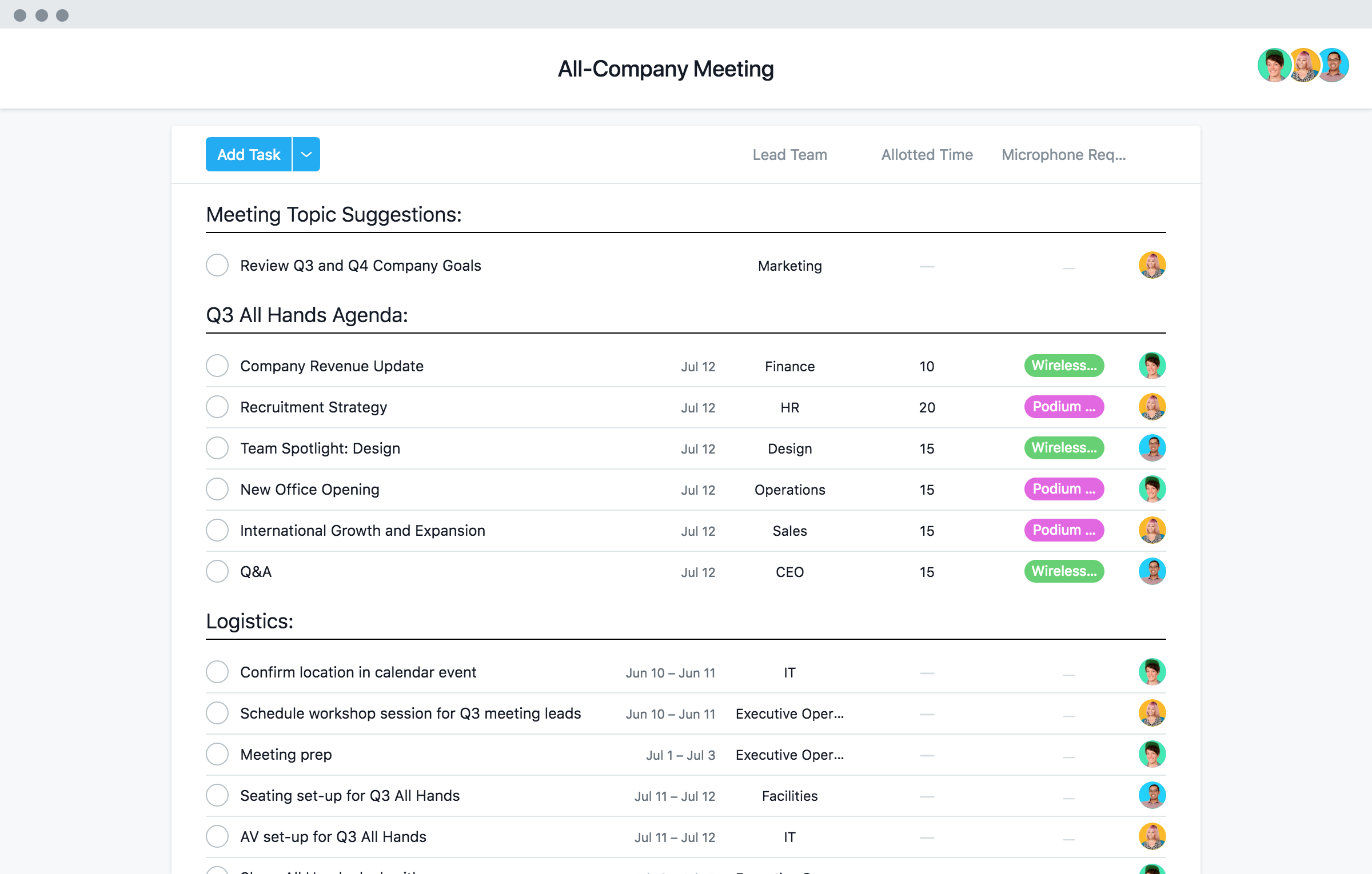 Staff And All Hands Company Meeting Template Asana