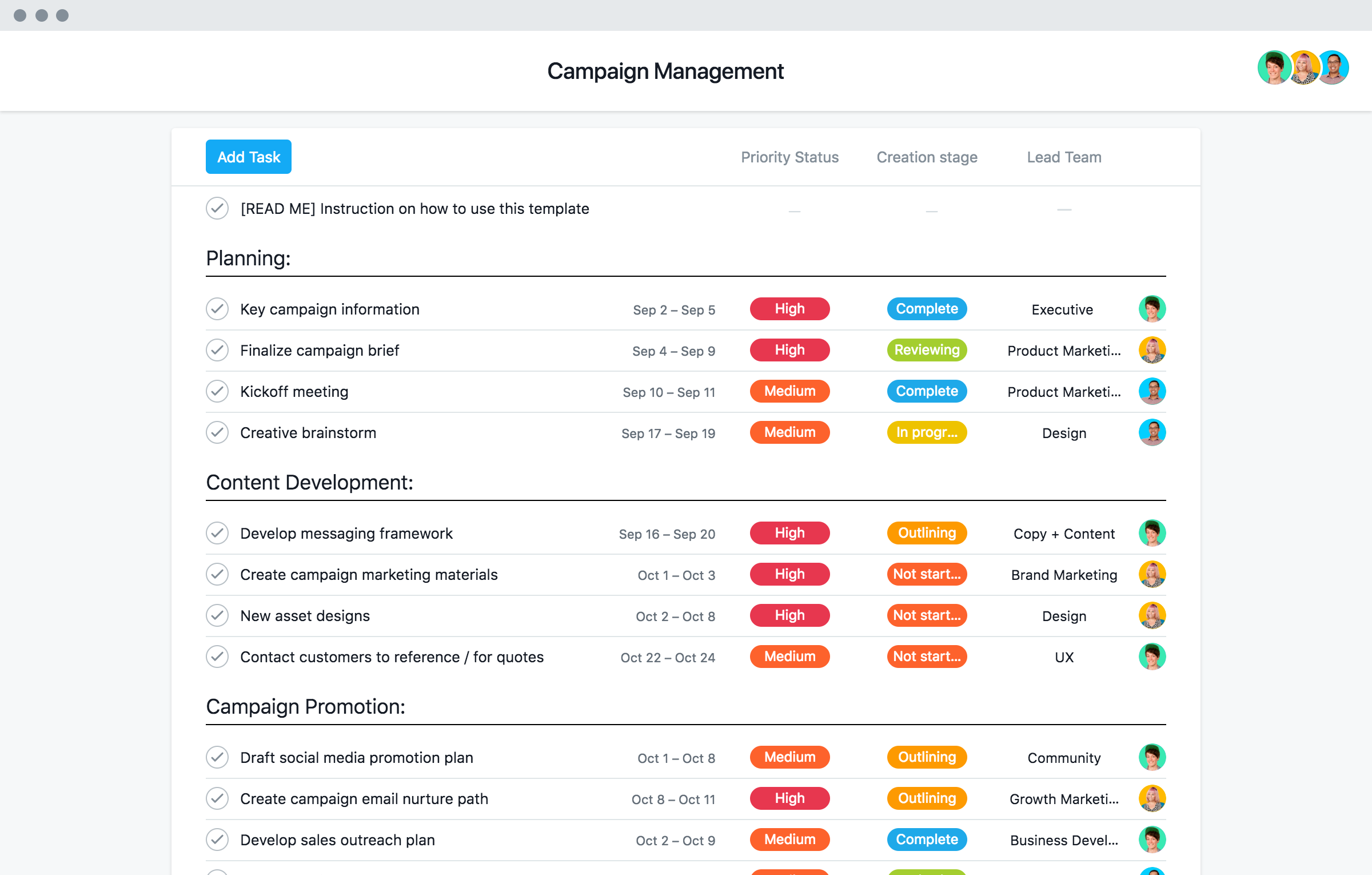 Marketing Campaign Management Template Asana